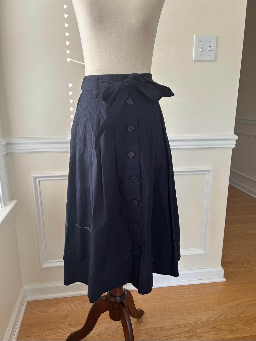 Talbots Black Button-Front Midi Skirt with Waist Tie